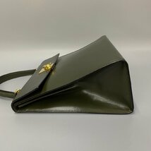 1円 極 美品 レア CELINE セリーヌ ヴィンテージ ロゴ リング 金具 カーフレザー 本革 ハンドバッグ ミニ トートバッグ カーキ 17016_画像4