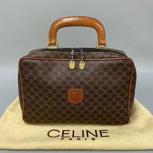 1円 極 美品 袋付 CELINE セリーヌ ヴィンテージ マカダム ブラゾン トリオンフ レザー 本革 ハンドバッグ バニティバッグ ブラウン 25414