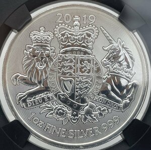 最高鑑定 2019年 イギリス ロイヤルアームズ NGC MS70 2ポンド 1オンス 銀貨 同グレード鑑定21枚 英国 モダンコイン