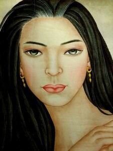 Art hand Auction ☆☆☆Watercolor painting: Girl with long black hair Woman in a white dress, Painting, watercolor, Portraits