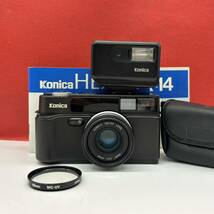 ◆ KONICA HEXAR black コンパクトフィルムカメラ 35mm F2.0 動作確認済 シャッター、露出計OK ストロボ 付属品 コニカ_画像1