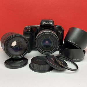 □ Canon EOS5 QD 一眼レフ フィルムカメラ ZOOM LENS EF 28-105mm F3.5-4.5 / 75-300mm F4-5.6 III USM レンズ 動作確認済 キャノン