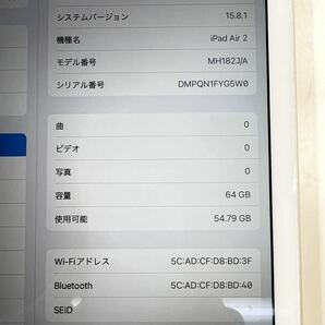 ★美品 動作確認済み Apple MH182J/A iPad Air 2 Wi-Fi モデル 64GB ゴールド ios15.8.1 初期化済み タブレット 本体のみ 中古品 管理J817の画像3