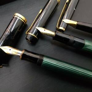 #9716 PELIKAN ペリカン 万年筆 3本まとめ 14C-585 12C-500 750 18C 刻印 ブラックｘゴールド 文房具 筆記用具 ヴィンテージ 現状品