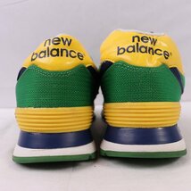 574 ニューバランス 27.0cm/new balance 緑 グリーン 紺 ネイビー 黄色 イエロー 白 ホワイト 中古 古着 メンズ スニーカー yy2926_画像2