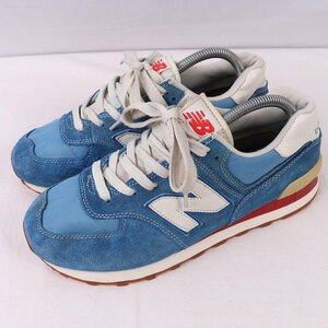 574 ニューバランス 25.0cm/New Balance 青 ブルー 白 オレンジ 中古 古着 スニーカー メンズ レディース yy8974