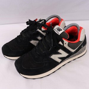 574 ニューバランス 25.0cm/New Balance 黒 ブラック 白 赤 中古 古着 スニーカー メンズ レディース yy8968