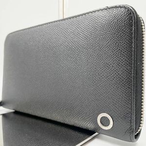 1円【現行 極美品】BVLGARI ブルガリ 長財布 ラウンドファスナー メンズ ビジネス ロゴ ビーゼロワン レザー 本革 ネイビー ブルー