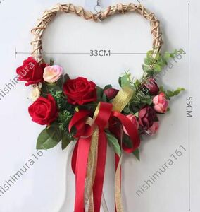  hand made * entranceway lease * Heart type lease * red rose artificial flower * wall decoration * ornament * art flower *