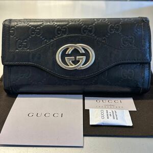 未使用に近い！ グッチ GUCCI 財布 長財布 シマレザー インターロッキングGG コンチネンタル