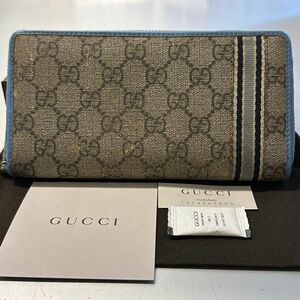 未使用に近い！ グッチ GUCCI 財布 長財布 GGスプリーム シェリーライン ラウンドファスナー