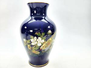 【蔵出し品】新山窯 金彩花鳥花瓶　花入れ　茶道具　壺