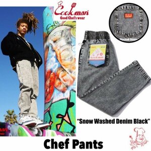 送料0 【COOKMAN】クックマン Chef Pants シェフパンツ Snow Washed Denim Black 231-31814 -M 男女兼用 ウォッシュドデニム ブラック LA