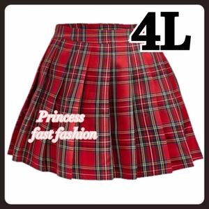 【4L／赤】タータンチェック＊プリーツスカート＊ミニスカート＊大きいサイズ＊レディース＊コスプレ＊制服＊中学生＊高校生＊衣装＊女装