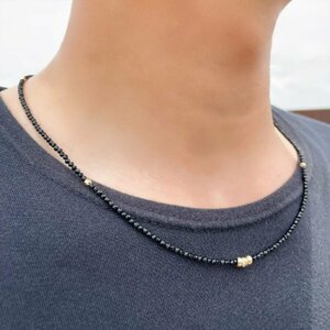 [ super on sale!]K18 Gold & diamond cut onyx necklace! great popularity Power Stone use Kirakira . tamari not! in present please 