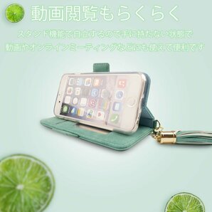 iPhone14 ケース 手帳型 おしゃれ iPhone 14 ケース アイホン14 カバー ミラー 鏡 ストラップ 緑 グリーン アイフォン14 人気 スマホケースの画像5