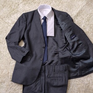  super rare XL! new yo- car [ overwhelming feeling of luxury ]NEWYORKER setup suit jacket slacks Anne navy blue 2Bbook@ cut feather total lining AB7 LL