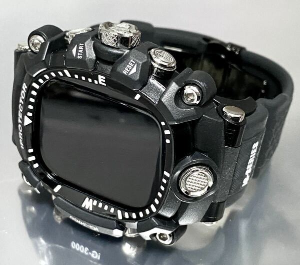 Gブラック★アップルウォッチバンド ラバーベルト カバー　Apple Watch ケース　44mm 45mm BD