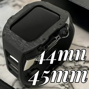 b★アップルウォッチバンド ラバーベルト カバー ステンレス Apple Watch ケース 44mm 45mm カーボン