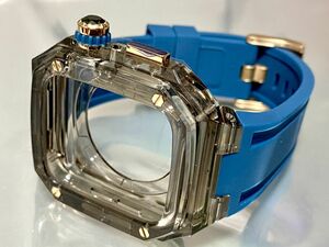  затонированный * темно-синий * Apple часы частота резиновая лента покрытие Apple Watch прозрачный чехол 40 41 44 45mm 4 винт 