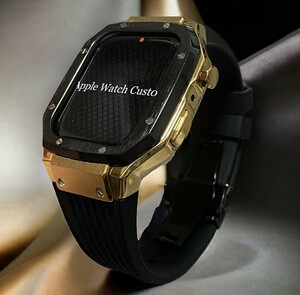  черный Gold Apple часы частота резиновая лента покрытие Apple Watch кейс 44mm 45mm металлик 