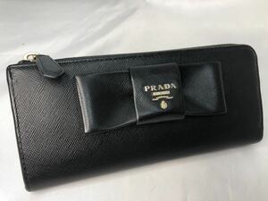 超美品PRADA プラダ 長財布 L字ファスナー リボン　NERO