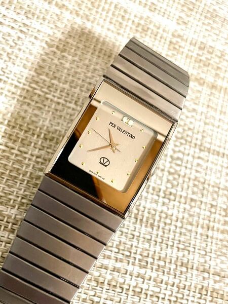 [スイス製:デッドストック級:美品/稼働]PER VALENTINO ヴァレンチノ ブレスウォッチ/2Pダイヤ/ビンテージ/腕時計