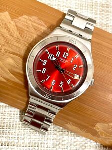 [限定特価品:ランクA:美品/稼働]スウォッチ アイロニー AG2005 赤文字盤/Swatch irony/フルメタル/腕時計