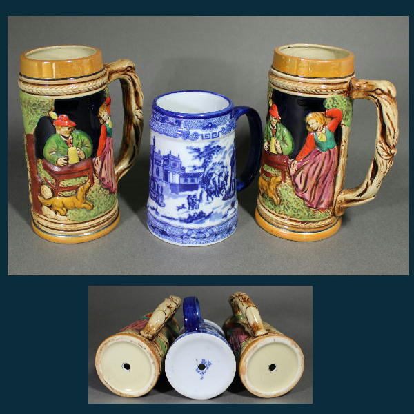 ☆名品【 ドイツ製 ビアジョッキ 蓋付 】ビアマグ beermug bierstein 古美術 波兎 骨董