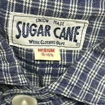 1円スタート SUGAR CANE シュガーケーン 長袖シャツ プルオーバー チェック柄 猫目ボタン シェルボタン 15 1/2 マチ付き アメカジ 古着 _画像3