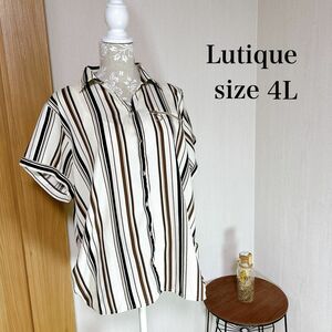 Lutique 大きめ 半袖トップス シャツ ストライプ柄 カジュアル 4L