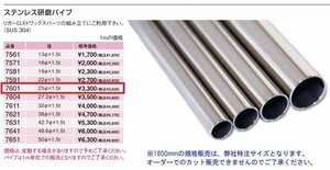 ■リガーマリン■ ステンレスパイプ　1800mm　Φ25　板厚1.5mm　2本組　SUS304　マリングレード