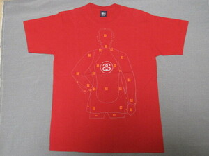 STUSSY 半袖Tシャツ　赤　 Lサイズ　　中古　美品　　人体　秘孔　　ステューシー　Tシャツ　半袖　オールドステューシー