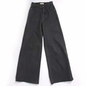 22AW YANUK ワイドフレアデニムパンツ 定価26,400円 size23 mono-black 57123302 ヤヌーク フレアパンツ ストレッチ ジーンズ