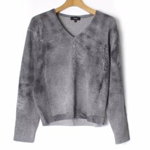 23AW Theory Felted Wool Cash OS Vneck PRT 定価35,200円 sizeS ライトヘザーグレー 01-3401713 セオリー デジタルプリントニット_画像2