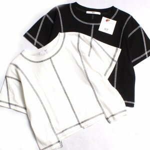 23AW【2点セット】ブラック＆ホワイト SLY BI COLOR STITCH COMPACT Tシャツ 定価4,994円 フリーサイズ 030GAR80-3410 スライ