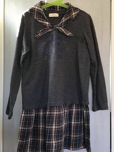 used 子供服 「 千趣会 natural&Remix 150サイズ 長袖 セーラー チュニック ワンピース 」女の子 秋 冬 チェック 柄 / 重ね着風 