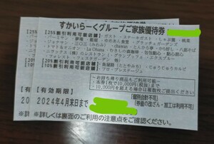 すかいらーくグループ25％　割引優待券2枚 4月分