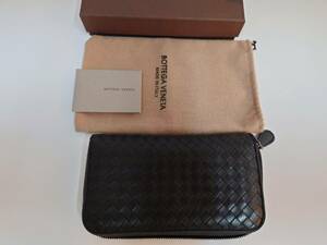 1円スタート　BOTTEGA　VENETA　ボッテガヴェネタ　ラウンドファスナーウォレット　レザー　ブラック