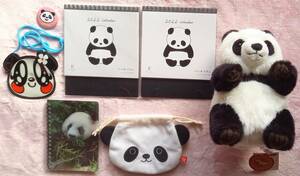  new goods & beautiful goods * Panda goods 7 point set *( Ueno zoo soft toy, pouch, calendar, Note, coin case, badge )
