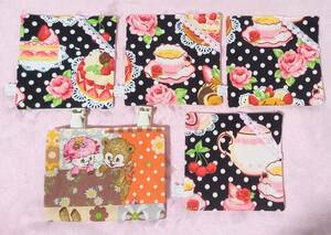 Новый ☆ ручной работы ☆ Retro Animal, Sweets Patch Pocket Case, Coaster 5 -Piece Set ☆