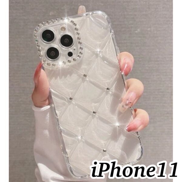 iPhone11 シルバーストーン キルティングケース クリア 透明