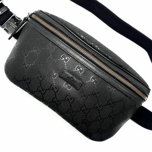 1円【S級美品 入手困難品】GUCCI グッチ インプリメ 2way ウエストポーチ ボディバッグ ショルダーバッグ GGブラック 黒 斜め掛け メンズ