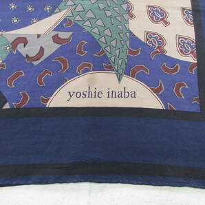 〔 送料込み！ 〕 yoshie inaba ヨシエイナバ ネイビー プリント 柄 シルク 大判 スカーフ ( 紺 絹100％ 和風 アクセ アクセサリー 巻き物の画像9