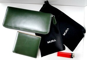 【未使用】「MURA」の財布2個（グリーン）：ラウンドファスナー長財布と二つ折り財布