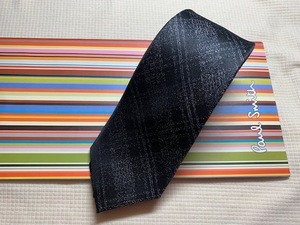 Paul Smith ポールスミスMade in Italy ネクタイ黒Dグレークロスシルク100