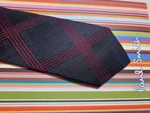 Paul Smith ポールスミスMade in Italy ネクタイ黒色エンジクロス柄シルク100_画像3