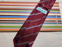 Paul Smith ポールスミスMade in Italy ネクタイ赤、グレーストライプ柄シルク100_画像2