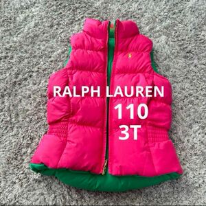 110 ラルフローレン リバーシブル ダウン ベスト ピンク×グリーン ダウンベスト POLO Ralph