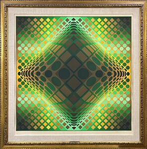 【FCP】 真作保証 ヴィクトル・ヴァザルリ （Victor Vasarely）限定シルクスクリーン83x83cm 「GaiaⅨ」※大型作品 三越シール